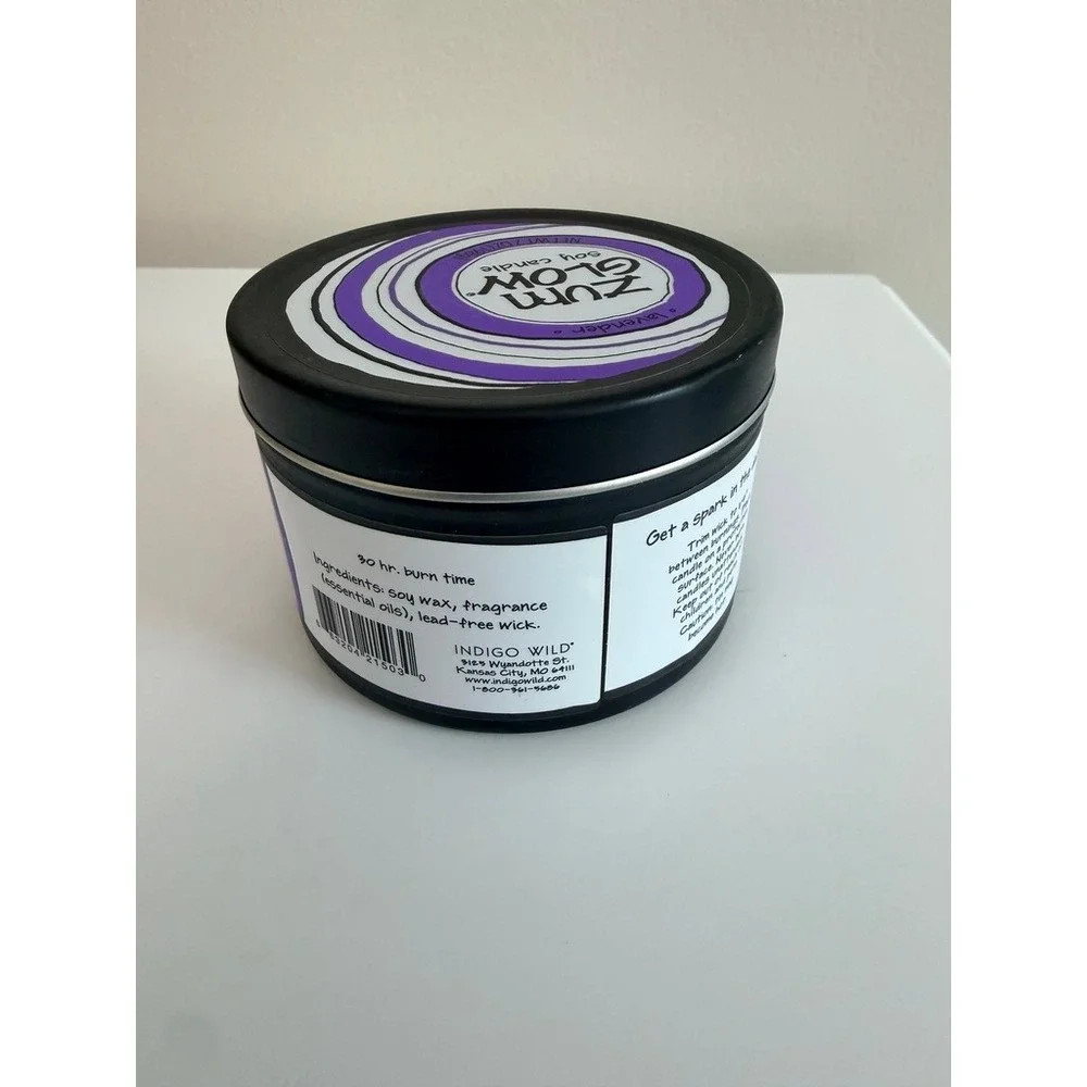 Zum Glow Soy Candle Lavender 7 oz Purple Aromatherapy Indigo Wild NWT